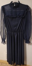 Boston Maids Navy Modest dress size 14 Made In USA Vintage Sheer