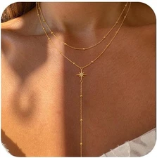 Lariat Necklaces for Women - Dainty Long Necklace Trendy 14K Gold Plated... 