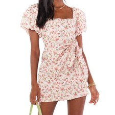 Show Me Your Mumu Danielle Floral Mini Dress Pink Coquette Puff Sleeve Smocked