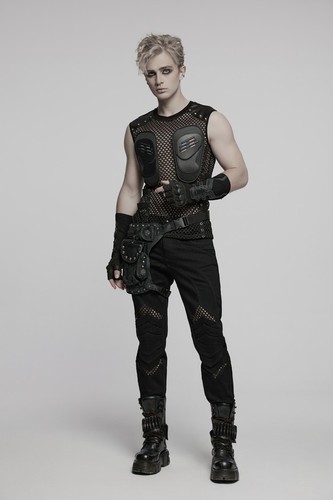 Punk Rave Men Black Gothic Cyber Punk Mesh Patchwork Vest Sleeveless Tops - Bild 5 von 18
