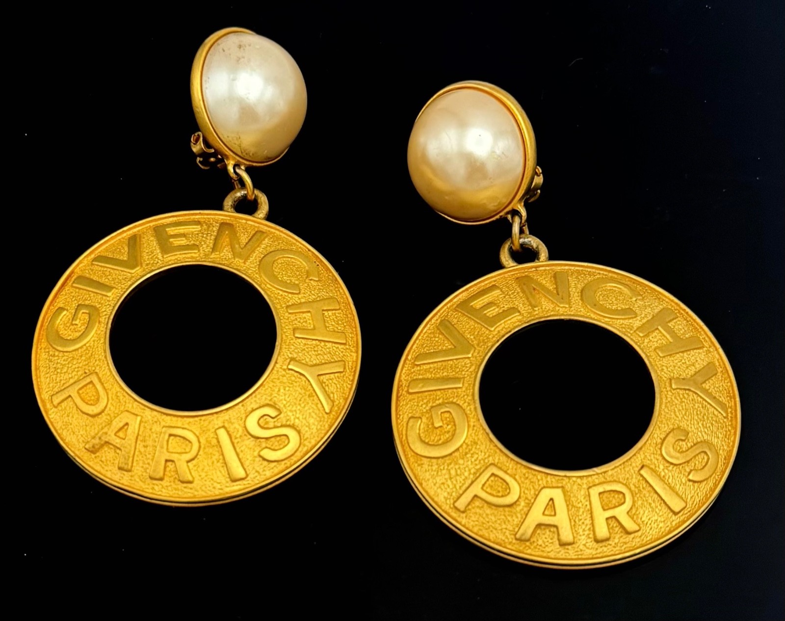 Givenchy Clip On Earrings: Dangle Pearl Gold Tone ICONIC Vintage 1980s/90s
