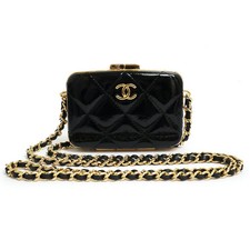 Chanel Black Quilted Patent Leather Mini Box Chain Bag Authentic Preowned