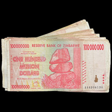 100x Zimbabwe 100 Million Dollar Banknote Bundle Currency *Heavily Circulated*