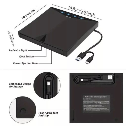 Slim External CD DVD RW Drive USB 3.0 Writer Burner Player Black For Laptop PC - Photo 9/13