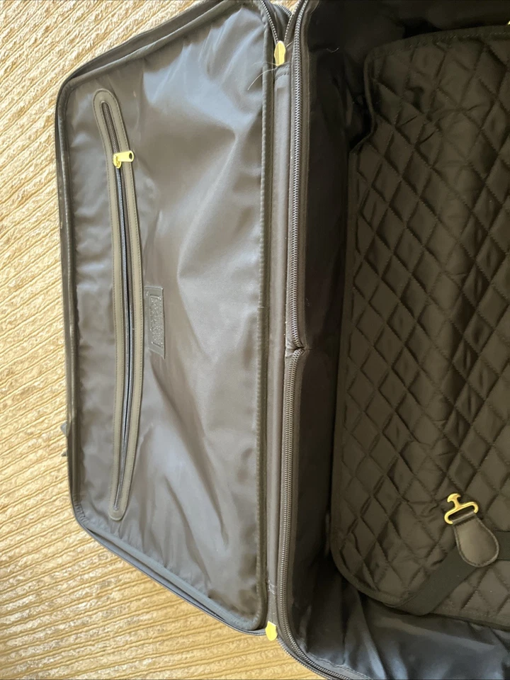 COACH 22" Charcoal Black Leather Rolling HERITAGE CHECK Suitcase Carry On - Image 4 of 4