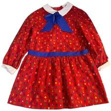 Vintage 80s Girls Prairie Dress Retro Back To School Cottagecore size 6 abc red