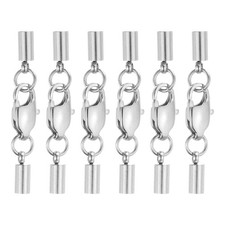 6Set 2.5mm Leather Cord End Caps with Lobster Claw Clasps Connector, Silver