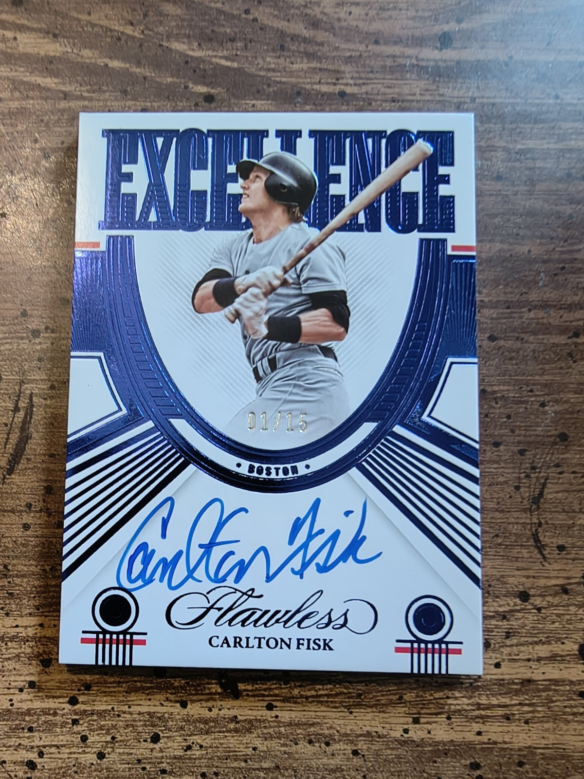 2023 Panini Flawless 1/15 BLUE AUTO CARLTON FISK Boston SSP LC5 view 1