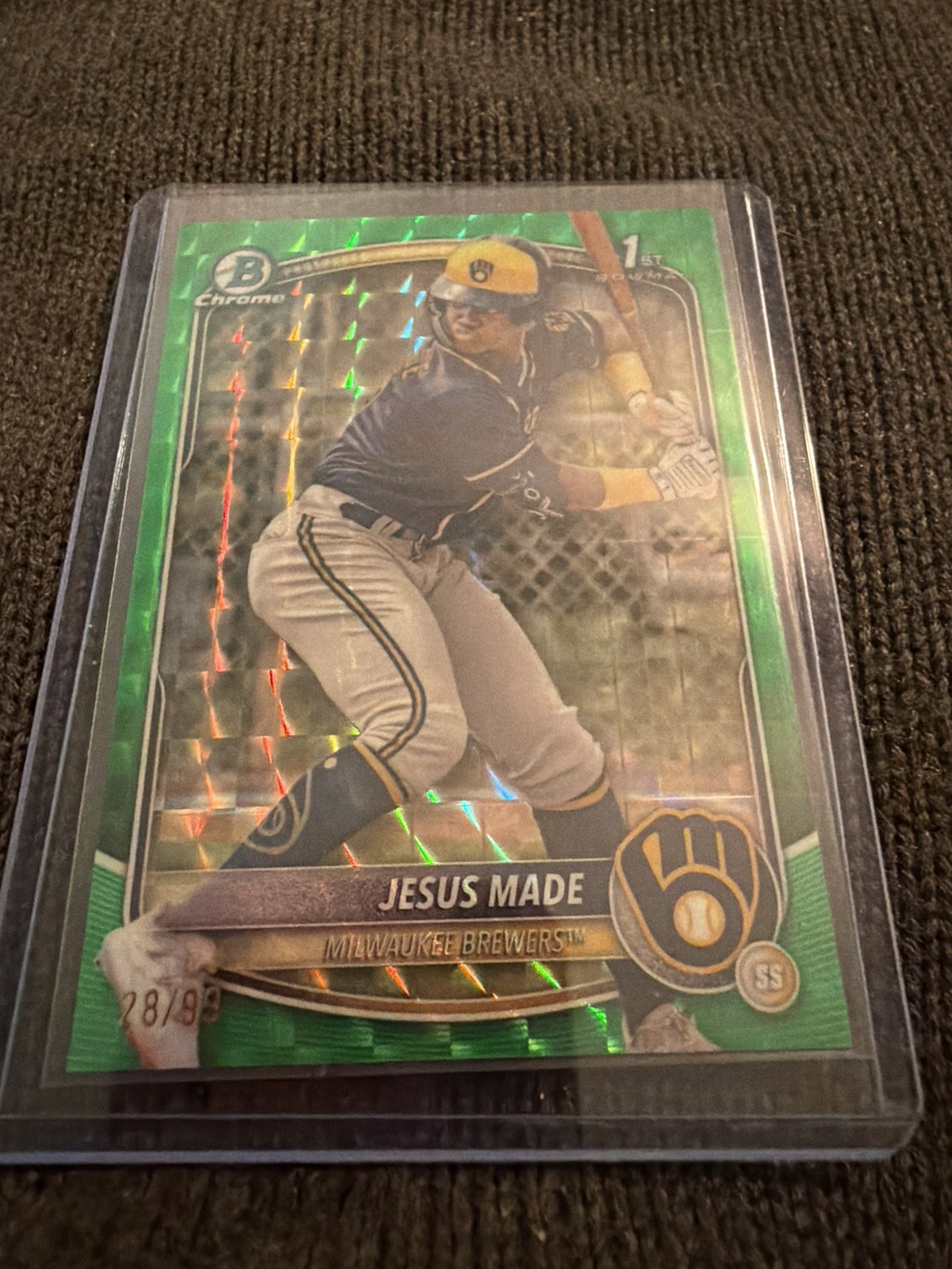 2025 Bowman Jesus Made Chrome Green Geometric Refractor 1st Prospect #52/99