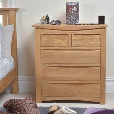 Solid Oak 2 Over 3 Chest Of Drawers, Crescent Oak Bedroom Furniture New