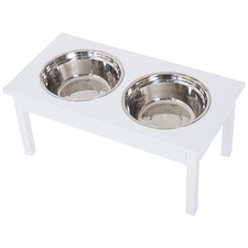 23" Wooden Elevated Dog Feeder Heavy Duty Raised Pet Food Bowls Station White