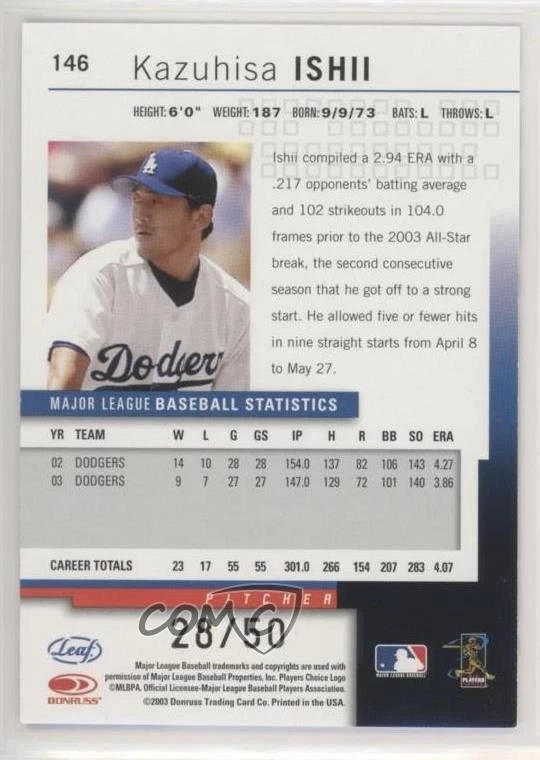 2004 Leaf Press Proof Silver /50 Kazuhisa Ishii #146 - Image 2 of 2