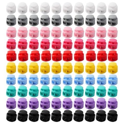Plastic Spring Cord Locks for Drawstrings Double Hole 100pcs Mix Colors