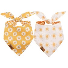 Summer Dog Bandanas 2 PCS for Small Medium Large Dogs, Yellow Daisy Plaid Des...