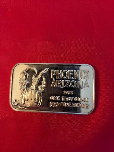 1972 - Rare 1 Troy Oz .999 Fine Silver Bar/Round “Phoenix, Arizona”