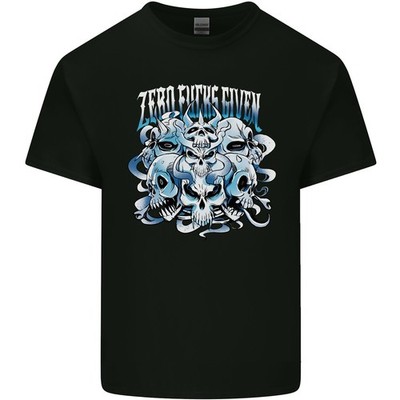 Zero Fooks Given Schädel Biker Motorrad Herren Leichtes Baumwoll T-Shirt