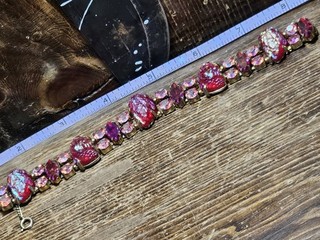 Coro Vintage Signed Gold Tone Rhinestone Link Tennis Bracelet Pink Purple 7"