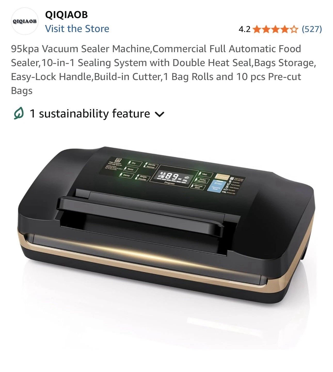QIQIAOB SV608 Black Low Noise 95KPa Powerful Suction Vacuum Sealer Machine