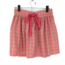RED Valentino Mini Skirt Houndstooth Print Pink Pull-on Elastic Size 8 Preppy