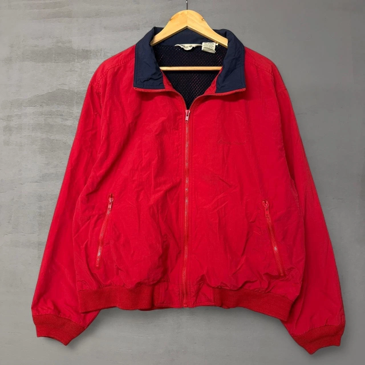 Eddie Bauer Windbreaker Jacket Red Navy Blue Full Zip Mesh Lined Large