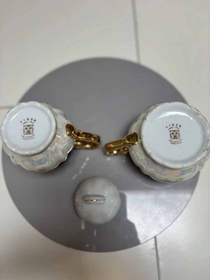 Tarro de azúcar de porcelana fina Tiger Yedi vintage y una jarra de crema Foto 4 de 4