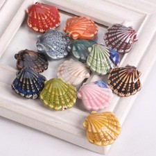 10pcs Scallop Shape 30x28mm Fancy Flamed Glazed Ceramic Porcelain Loose Beads