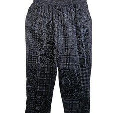 Vintage 90's Black Velvet Burnout Whimsigoth Patchwork Sheer Wide-Leg Pants