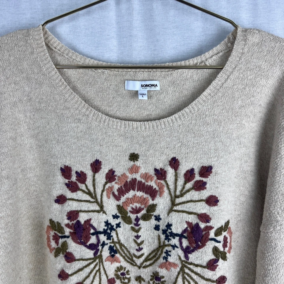 Suéter Sonoma Mujer Grande Floral Bordado Tejido 3D Pullover Abuela Casa de Campo Foto 2 de 4