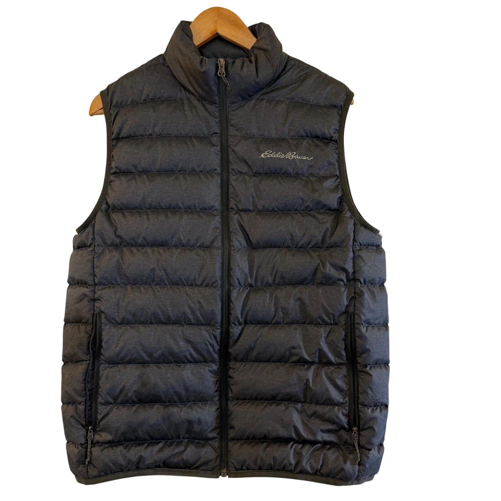 Eddie Bauer EB650 Down Puffer Vest Mens Medium Gray Heather Full Zip L20FN406
