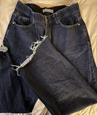 Wit & Wisdom Women's Wide-Leg Dark Blue Denim Jeans Frayed Hem