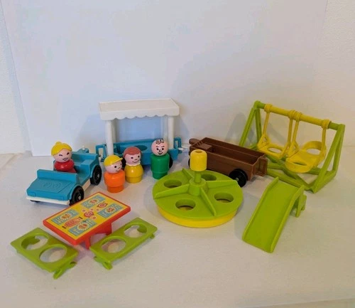 VTG Fisher Price Little People LOT Zoo Tram Train 1984 Family  Playground Table