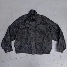 Vintage 90s Juncture Black Genuine Leather Full Zip Bomber Jacket Size XL