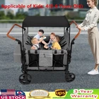 Folding Baby Stroller Wagon Cart For 4 Kids, Face To Face High Seat With Canopy