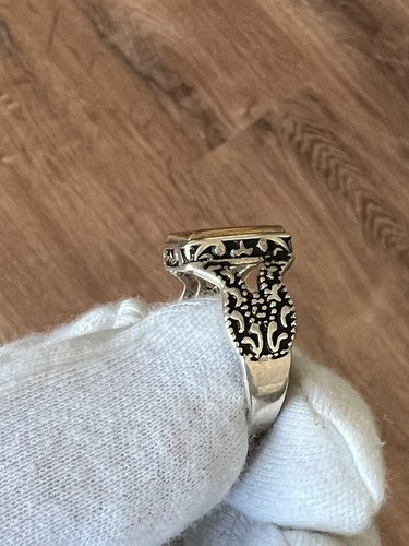 ENGRAVED HOLLY QURAN VERSES BRASS TOP DESIGN MEN'S SILVER RING خاتم فضة محفور - Picture 10 of 10