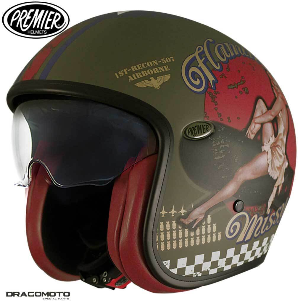 Casco Premier VINTAGE EVO PIN UP MILITARY BM L Aperto Jet Moto Taglia L