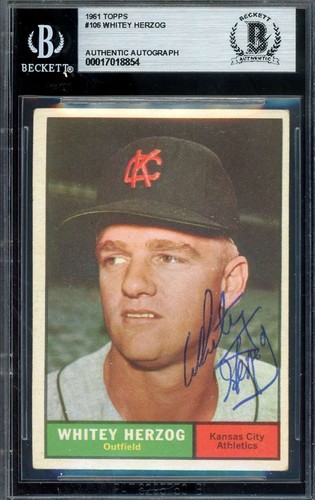 Whitey Herzog Beckett BAS Signed 1961 Topps Autograph