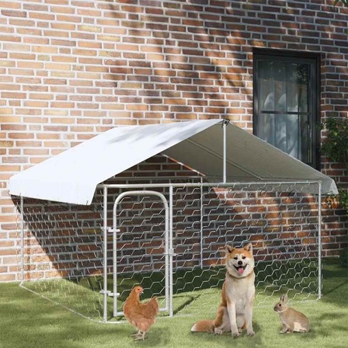 Outdoor Dog Kennel Run Cage Galvanized Steel Fencing Pet Playpen Enclosure +Roof - Picture 2 of 7