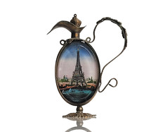 Antique Gilt Metal Eiffel Tower Bevelled Glass & Mirror Perfume Flask Q796