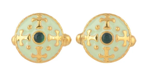 Green Onyx 14K Gold Plated Art Deco Enameled Cufflinks