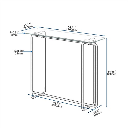 Console Table Tea Table Single Layer Tempered Glass Rectangular Porch Table - Picture 26 of 30