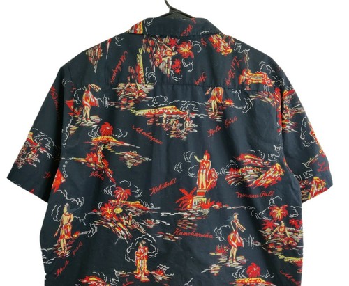 Camicia HUF USA uomo nera hula ragazza oceano hawaii con bottoni taglia XL - Foto 12 di 12