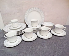 Vintage Sheffield BLUE WHISPER Porcelain Dinnerware Service for 6 (No Bowls)