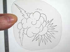 vtg 1960s 70s Tattoo Flash acetate stencil Moon Cloud and Bolts signed SKY4