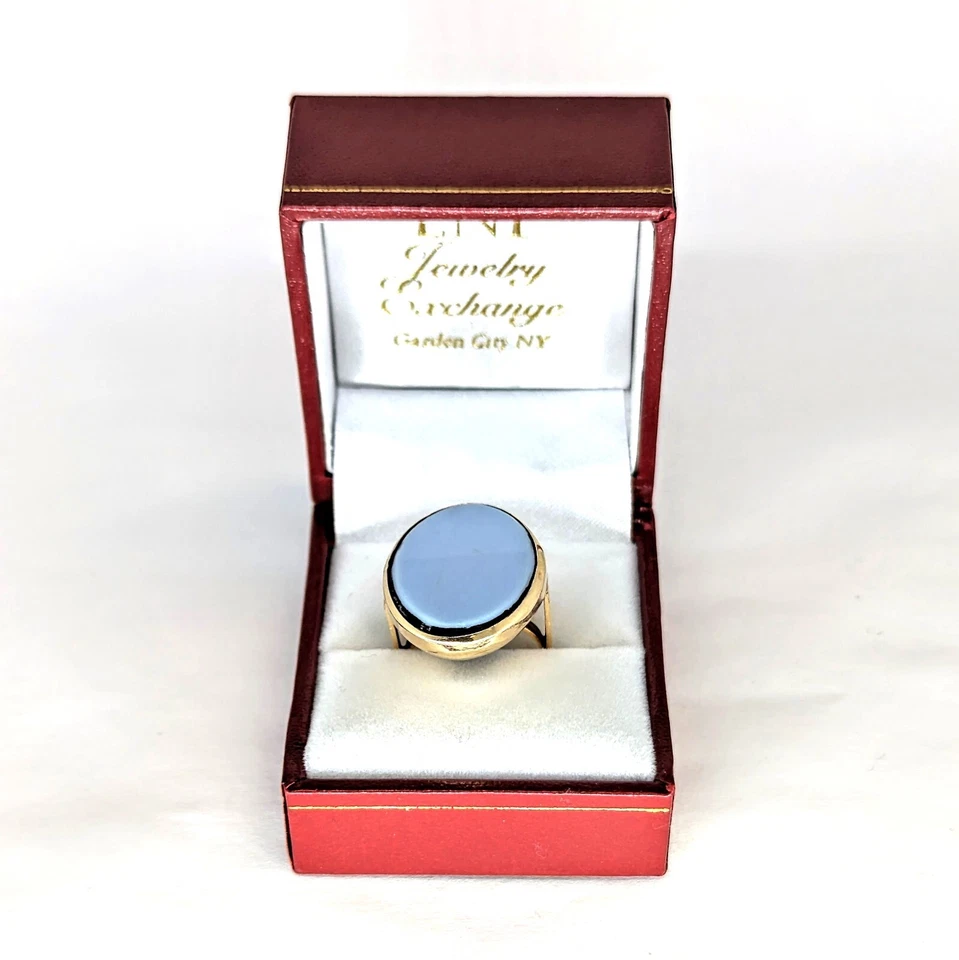 Antiguo anillo victoriano de oro de 14 quilates, piedra de ágata azul, tamaño 6 Foto 4 de 4