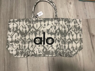 Gray Tie Dye Large Canvas Tote Bag Gym Travel Carry-on