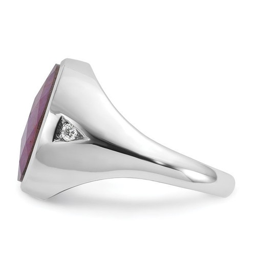 14K Solid White Gold Mens Oval Ruby Stone Diamond Statement Ring - Picture 3 of 36
