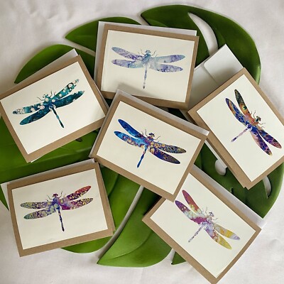 Set Of 6 Dragonfly Greeting Cards Art Prints