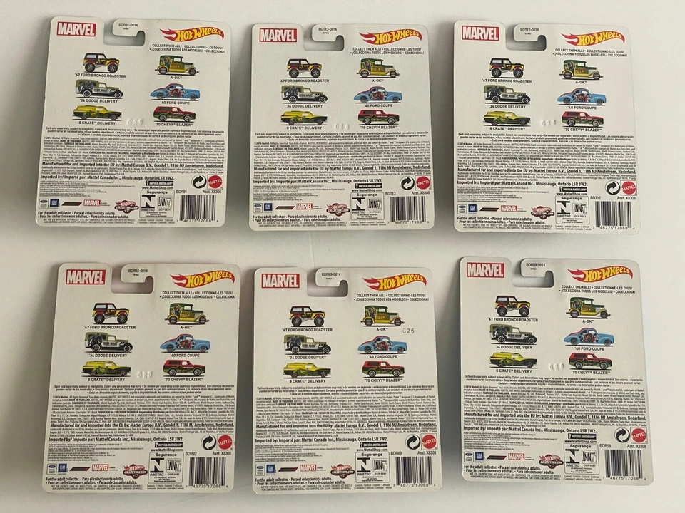 Hot Wheels Pop Culture Marvel 2014 Juego Completo de 6 Luke Loki Thor Iron Man Hulk Foto 2 de 4