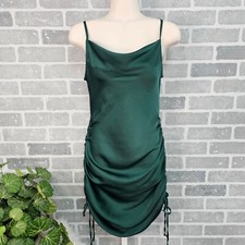 Express Mini Slip Dress Emerald Green XS Ruched Side Lightweight Cocktail Party