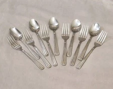 Lot Of 10 - 5 Teaspoon 6.25" & 5 Fork 6.5" International Stainless Ribbed Handle